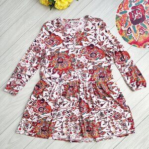 Goa Tunic Top Cotton Jersey Stretch Colorful Boho Pockets M Peruvian Connection